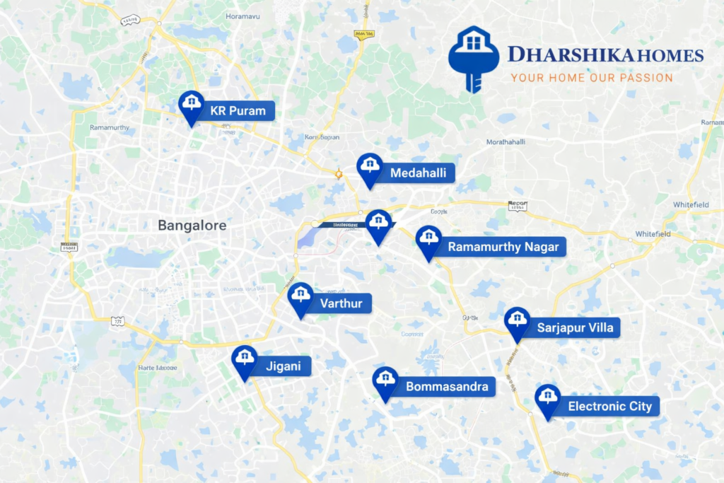 Bangalore location map highlighting areas