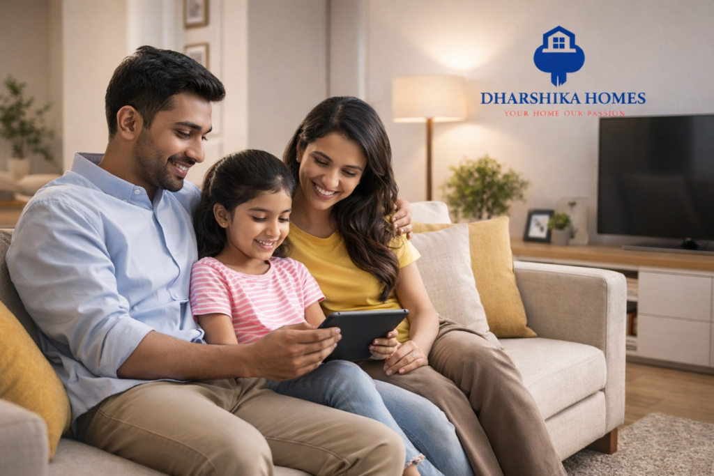 Young IT family in apartment living room