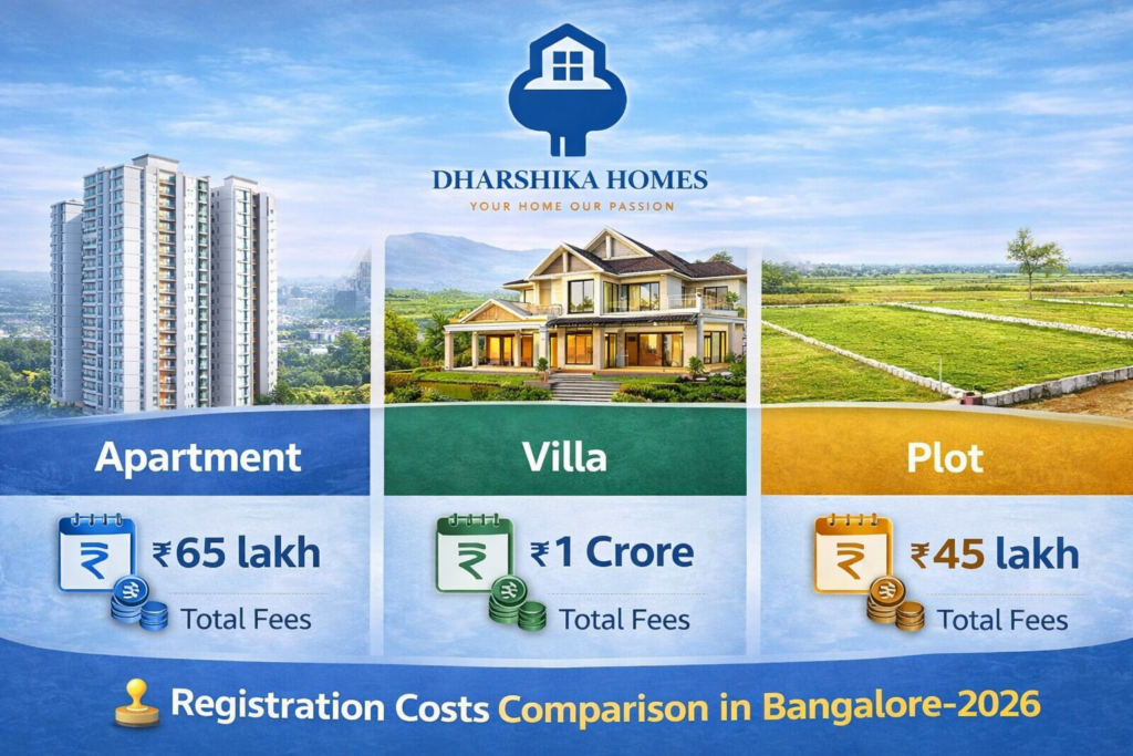 Split visual: Apartment vs Villa vs Plot Registration cost comparison icons