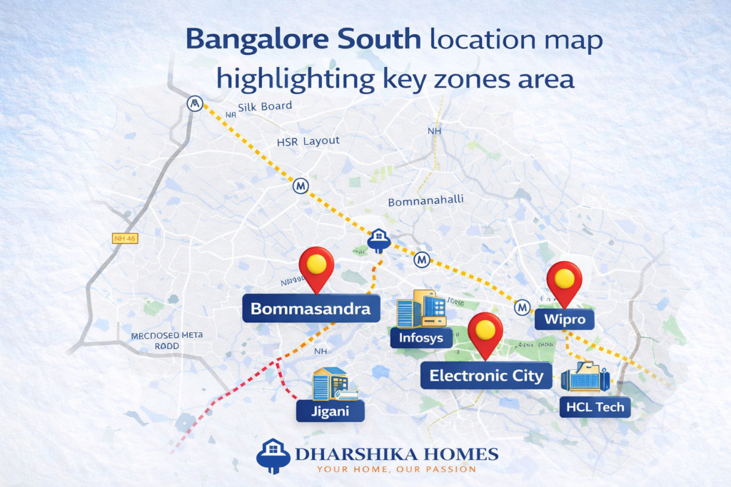 Bangalore South location map highlighting key zones