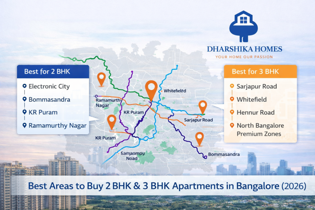 Apartment map with highlibest areas to buy 2 bhk and 3 bhk apartments bangalore 2026ghted zones